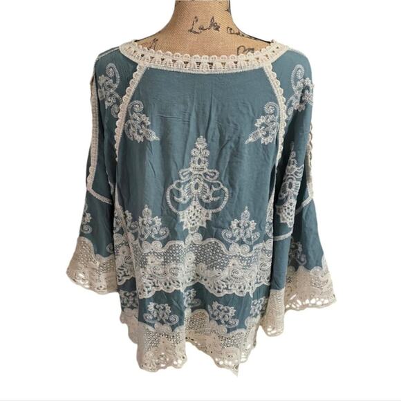 Democracy Raglan Sleeve Crochet Trim Peasant‎ Blouse Plus Size 2X New! - Picture 3 of 10